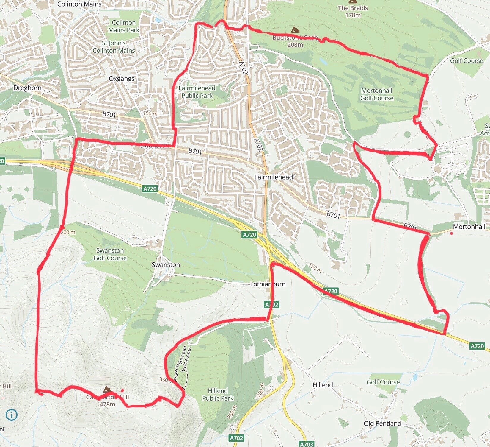a map of South Edinburgh with a red boundary line showing the area represented by Fairmilehead Community Council